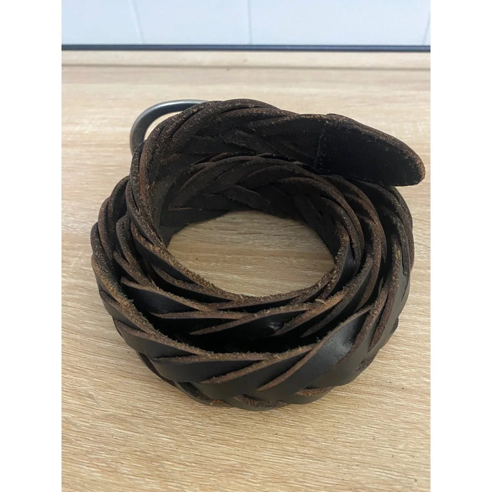 Hollister Braided Leather Belt Unisex 39 Inch Brown Woven Boho Western Y2k Indie